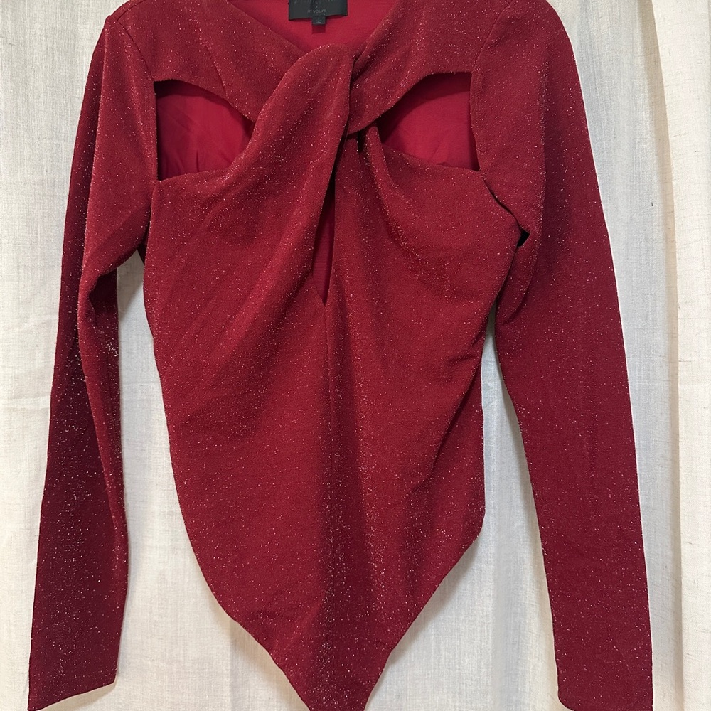 Michael Costello Sparkling Red Long Sleeve Bodysuit